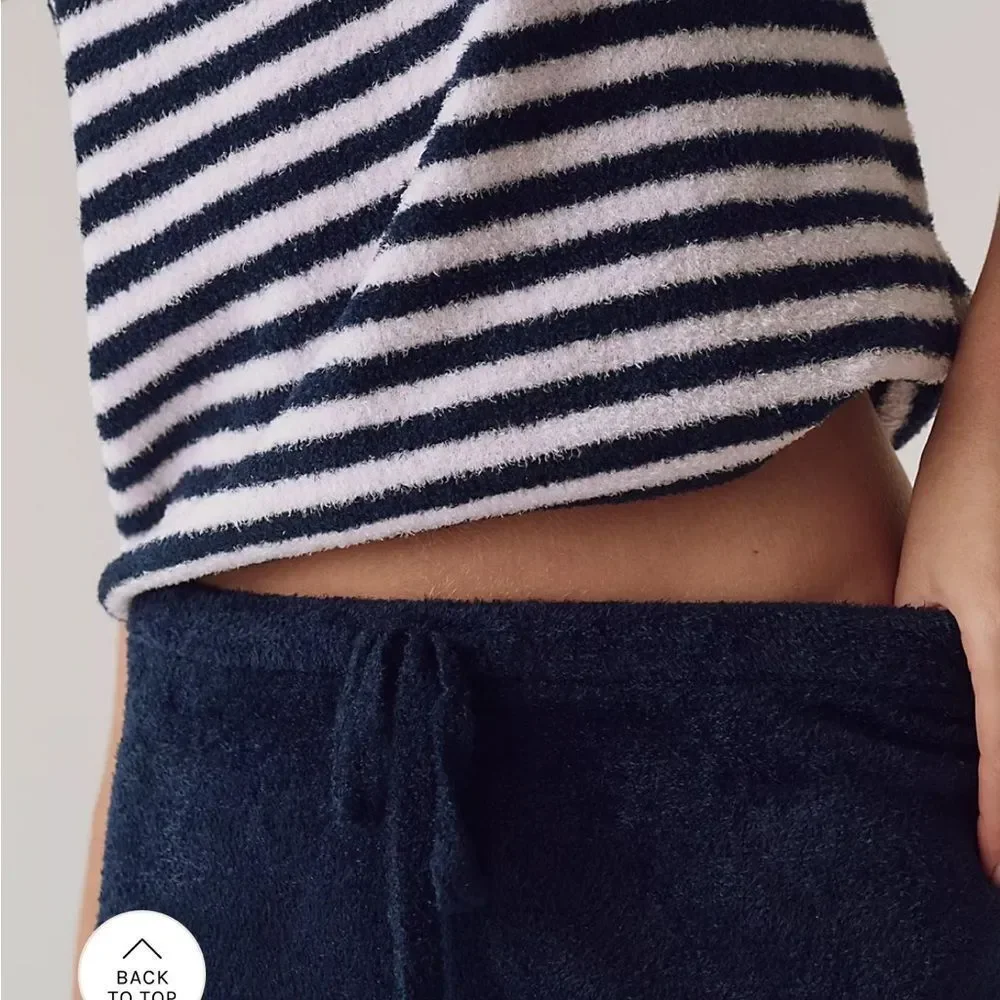 Free People Cozy Season Set Striped Tank and Pants Ivory & Chocolate Brown M/L